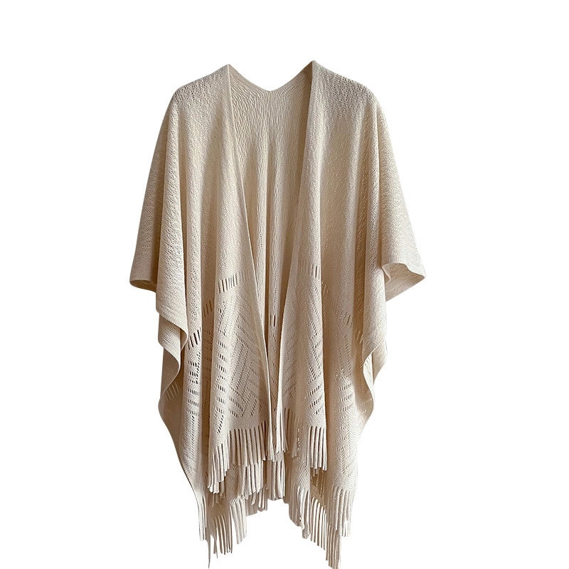Women's Elegant Minimalist Solid Color Cotton Polyester Tassel Shawl