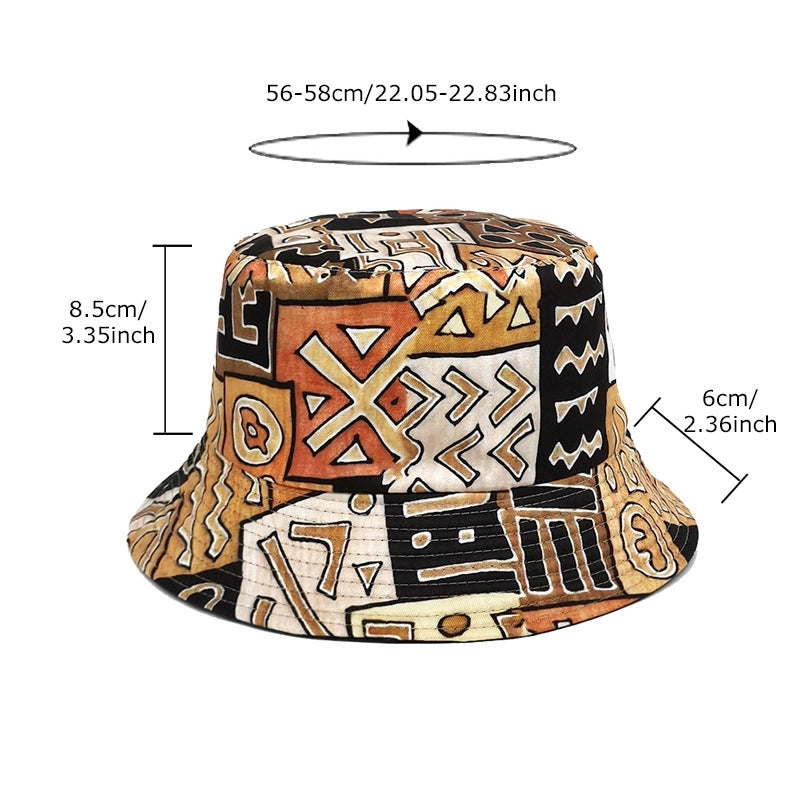 Unisex Retro Symbol Printing Wide Eaves Bucket Hat