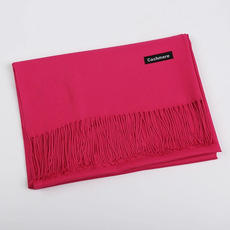 Pure Color Cashmere Scarf Women's Autumn And Winter Popular 220g Light Board Tassel Warm Shawl Travel Gift