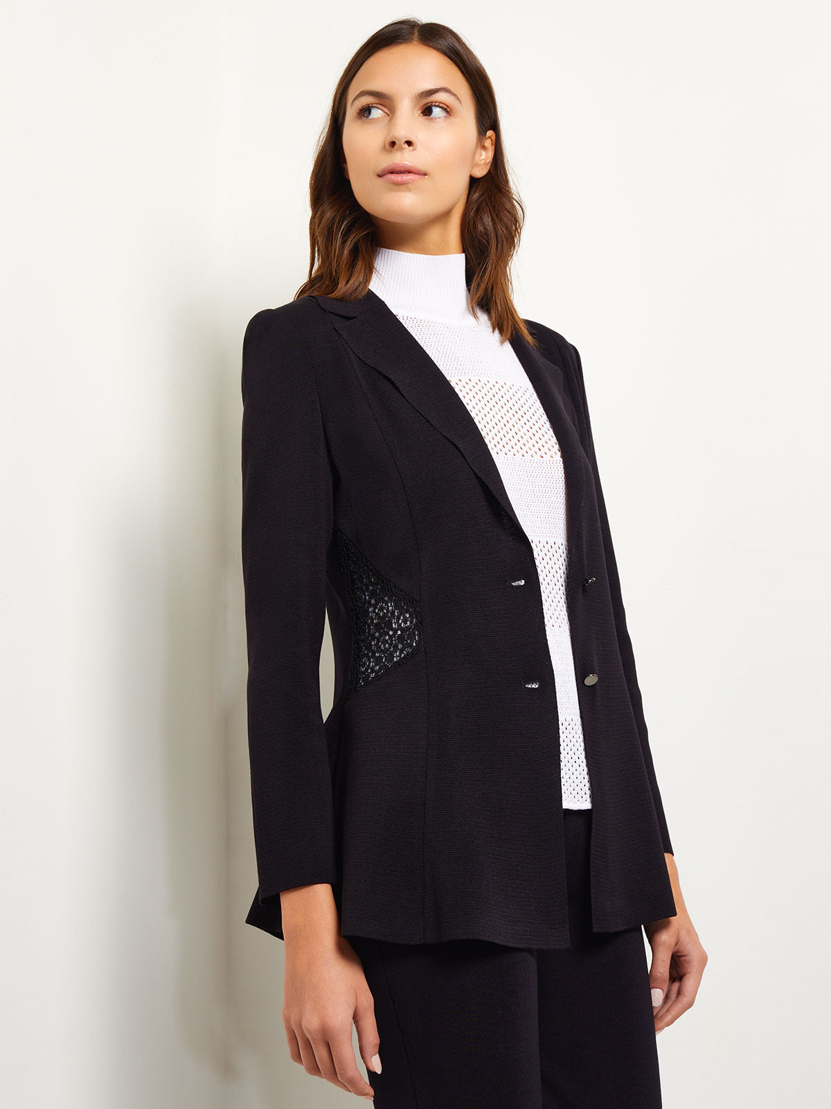 Lace Accent Tailored Knit Blazer