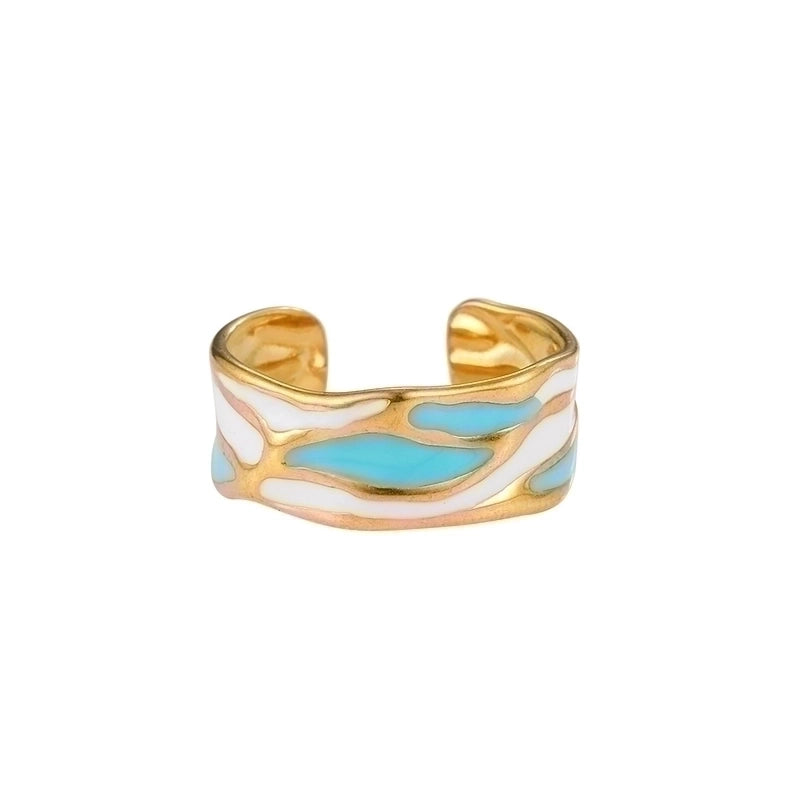 Vintage Style Color Block Stainless Steel 18K Gold Plated Plating Open Rings