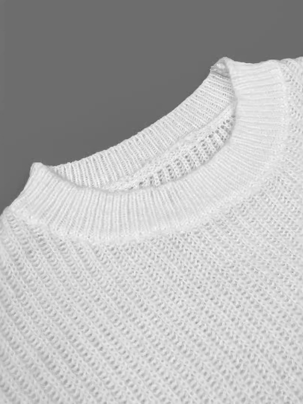 Long Sleeves Loose Buttoned Solid Color Split-Joint Round-Neck Pullovers Sweater Tops