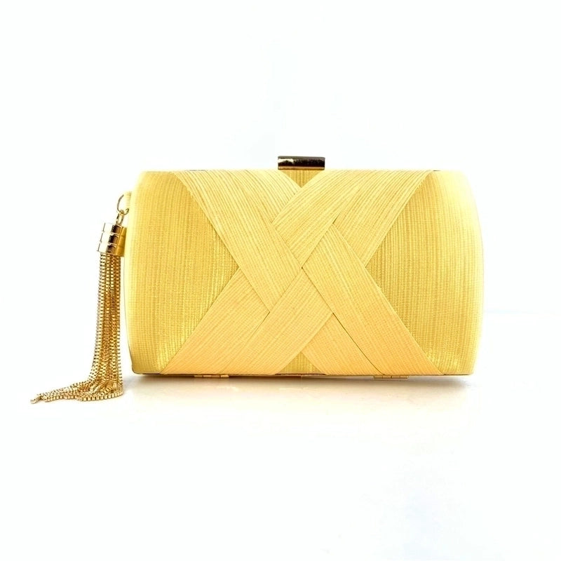 Yellow Red Wine Red Satin Silk Solid Color Tassel Square Evening Bags