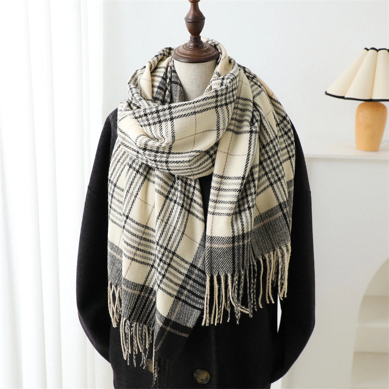 New Plaid Artificial Cashmere Scarf Autumn And Winter Simple All-Matching Warm Scarf Women's Thickened Tassel Shawl