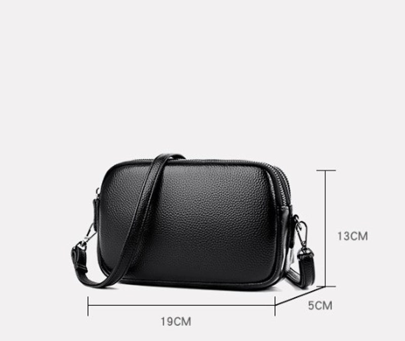 Women's Small Leather Solid Color Basic Square Zipper Shoulder Bag