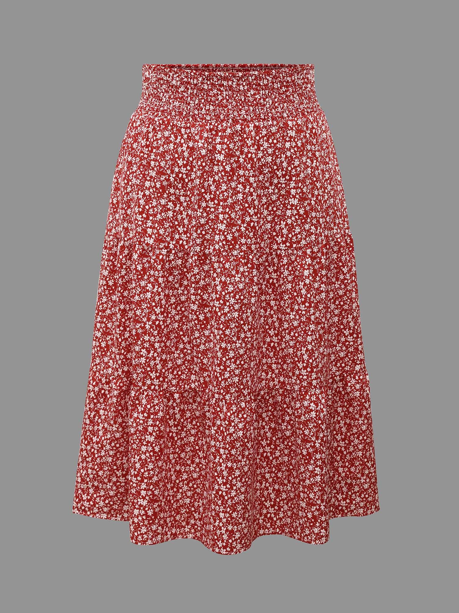 Romantic Floral Waist Shirred Midi Skirt