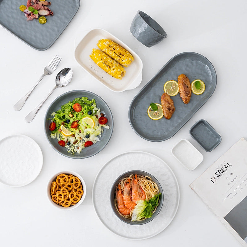 Ceramic Bowl Dish Tableware Household Plate Fish Plate Dish Soup Bowl Rice Bowl Simple Light Luxury Noodle Bowl
