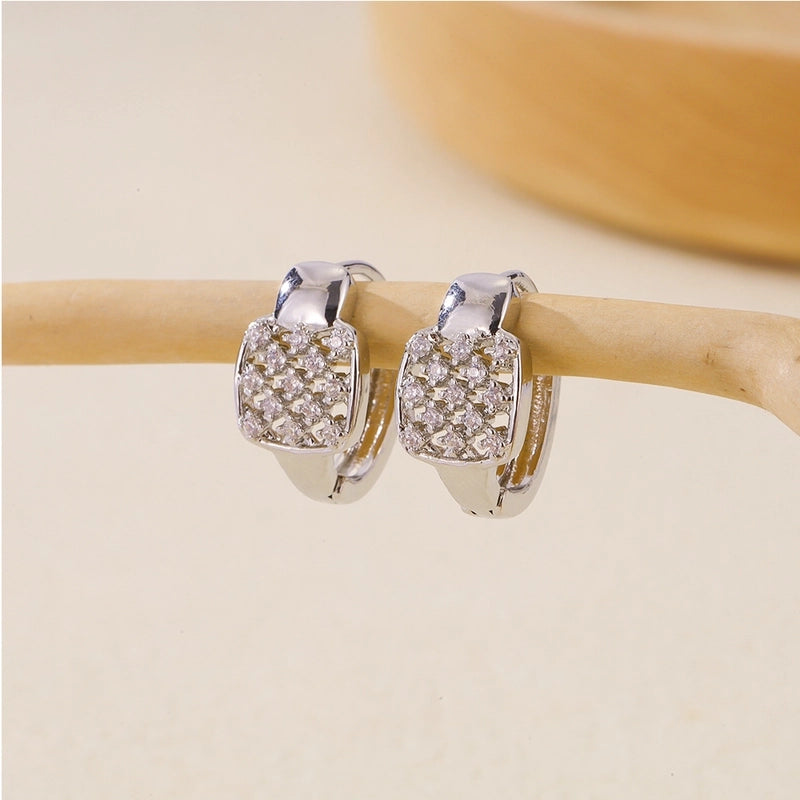 1 Pair Basic Minimalist Geometric Inlay Copper Zircon Earrings