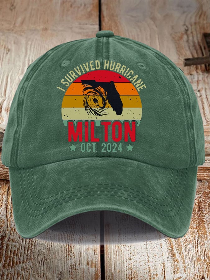 Unisex Distressed Washed Cotton I Survived Hurricane Milton Hat