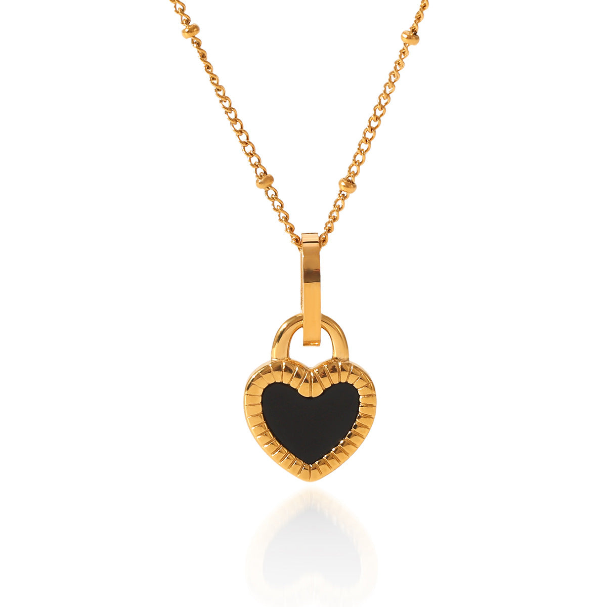 Black And White Double-Sided Love Pendant Stainless Steel Necklace Versatile Heart-Shaped Titanium Steel Necklace