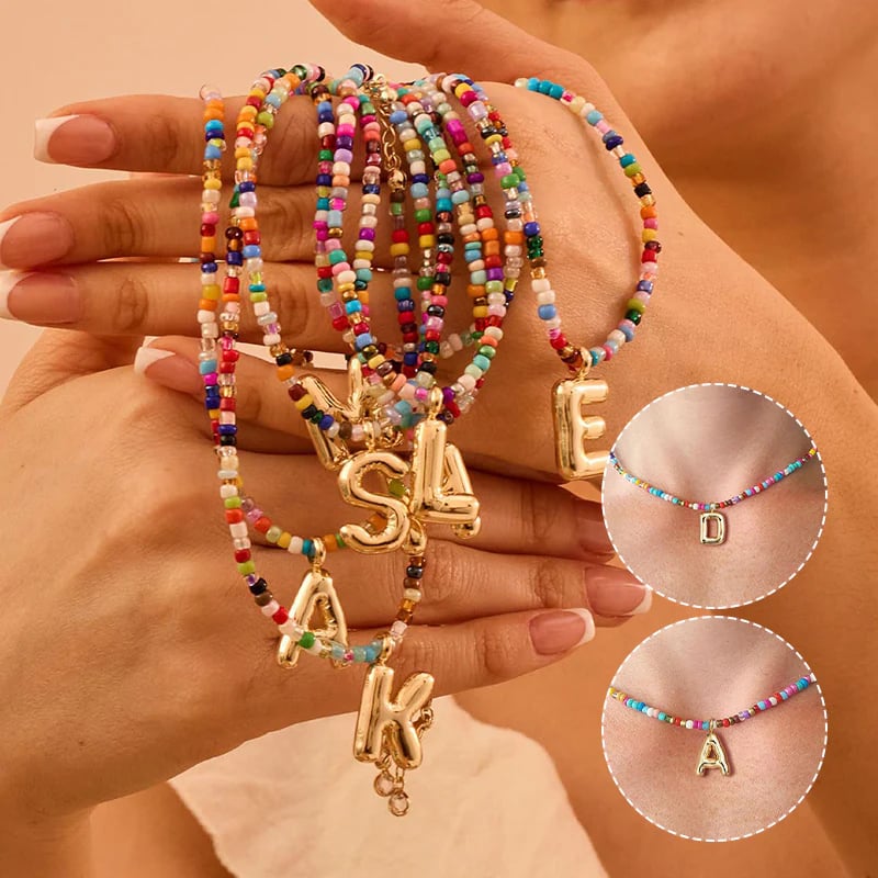 🌈 Letter Beaded Necklace for Women🔤A-Z