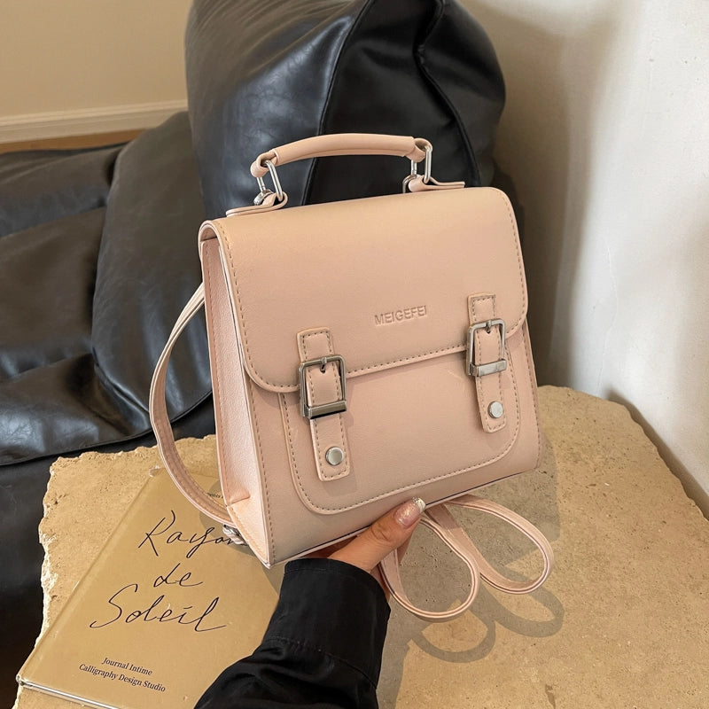 Women's Medium Pu Leather Solid Color Preppy Style Classic Style Sewing Thread Flip Cover Fashion Backpack