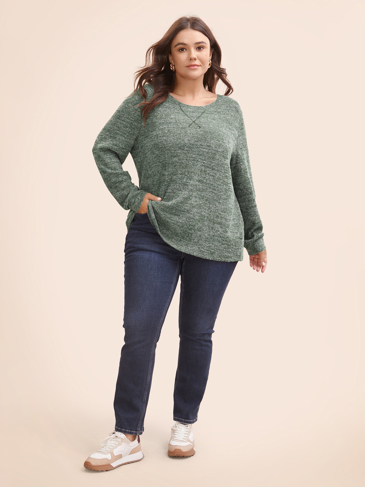 Solid Heather Round Neck Stitch Sweatshirt