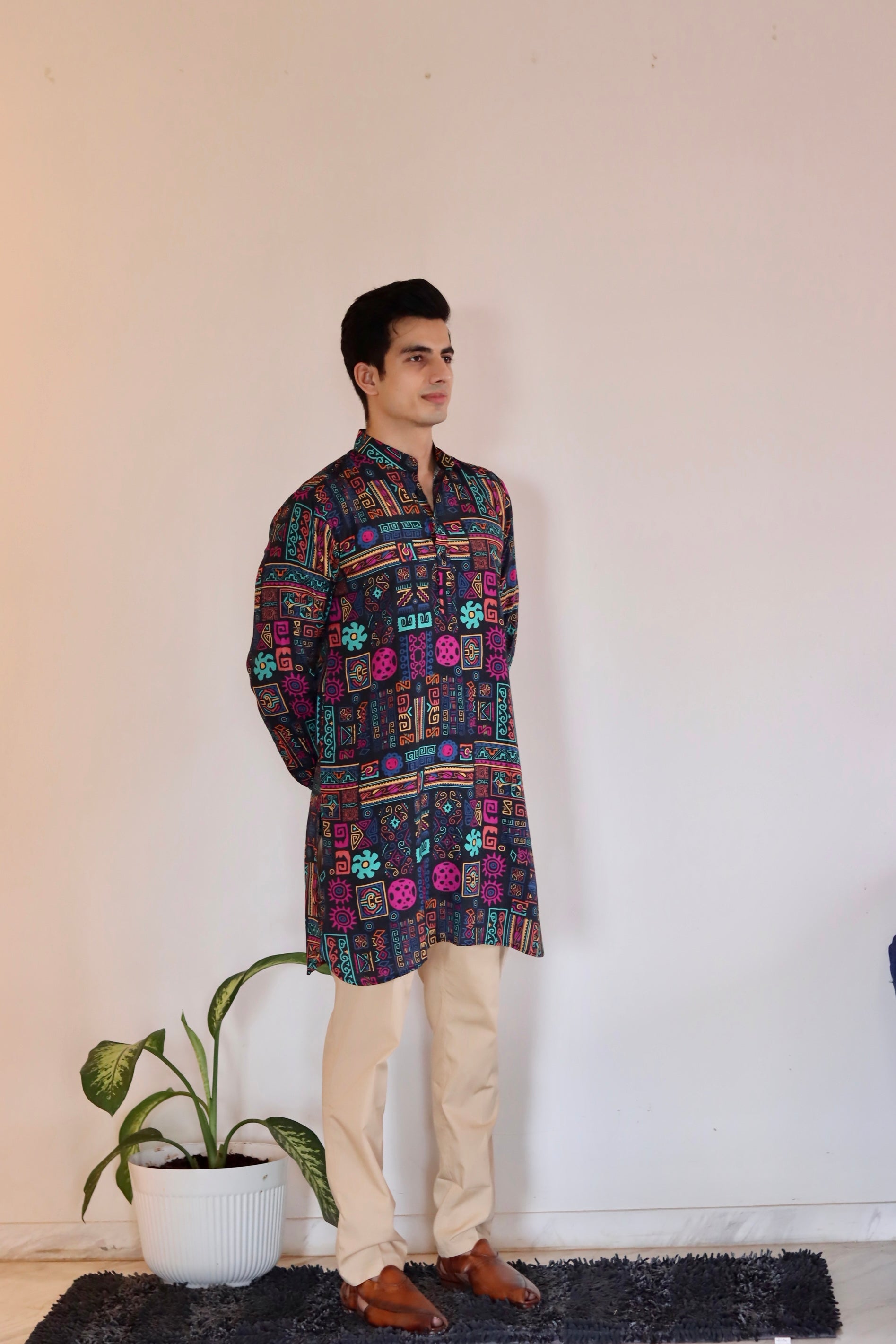 Abstract Earthy Black Ganganagery Kurta