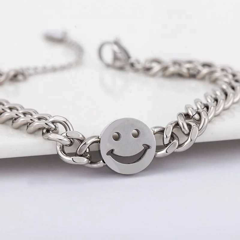 Punk Trend Simple Bangles Men And Women Stainless Steel 20 cm Smiley Face Bracelets