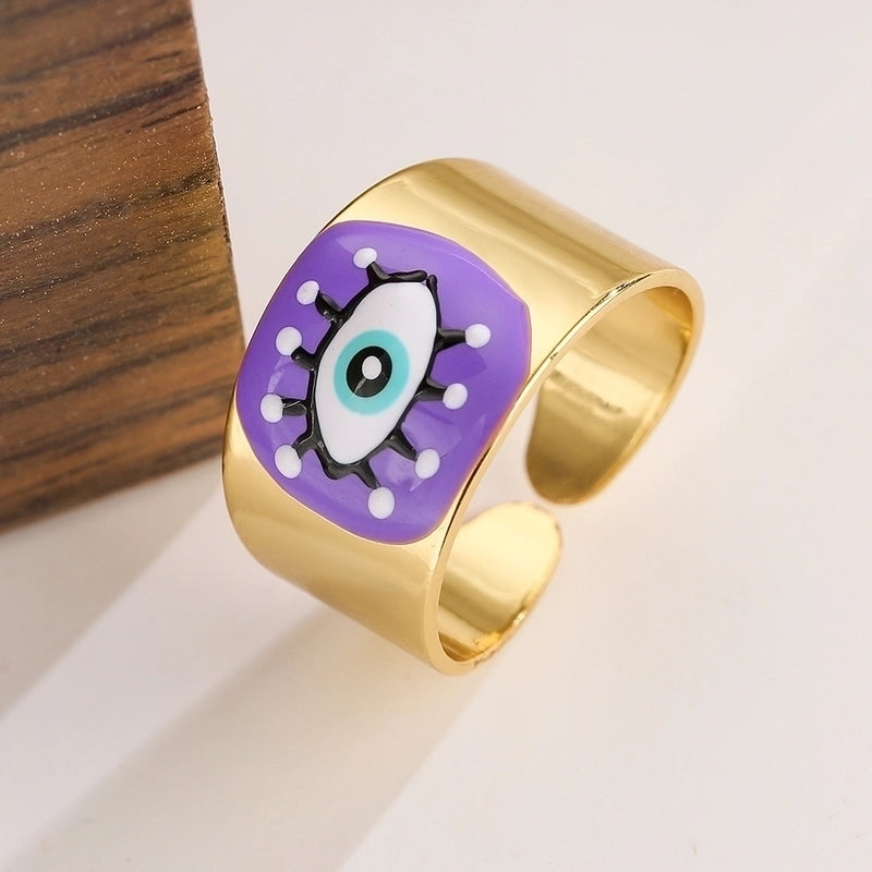 Artistic Devil's Eye Copper 18k Gold Plated Wide Band Ring Open Ring In Bulk