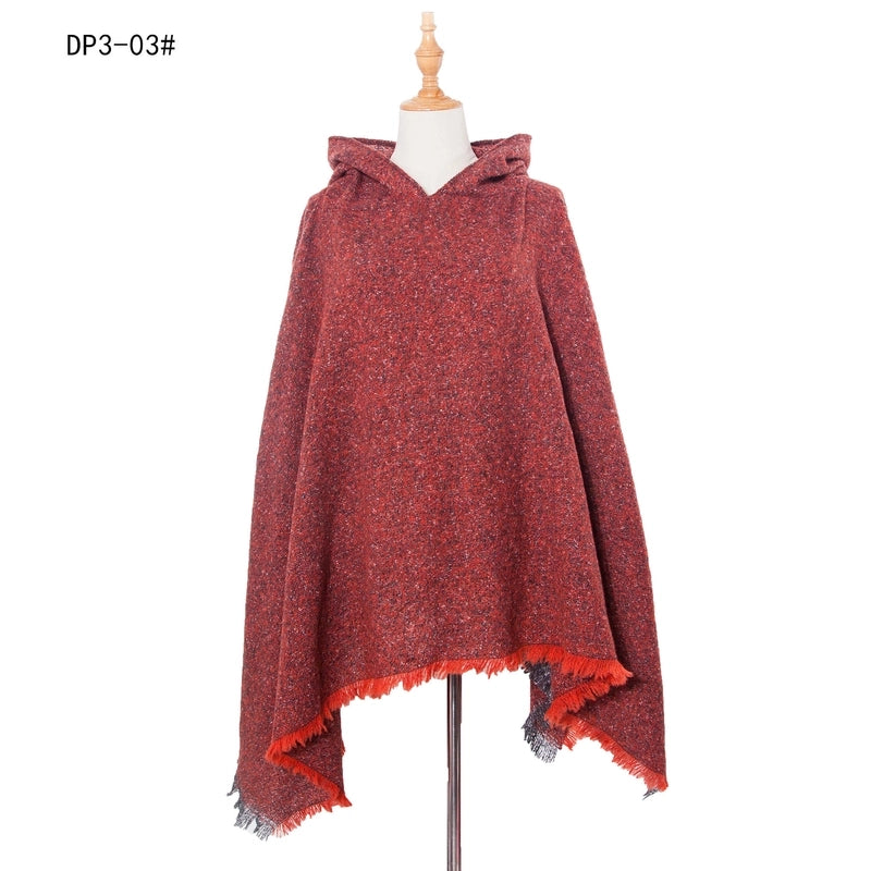 Direct Style New Shawl Ladies Autumn And Winter Flower Pure Black Pullover Hat Cape