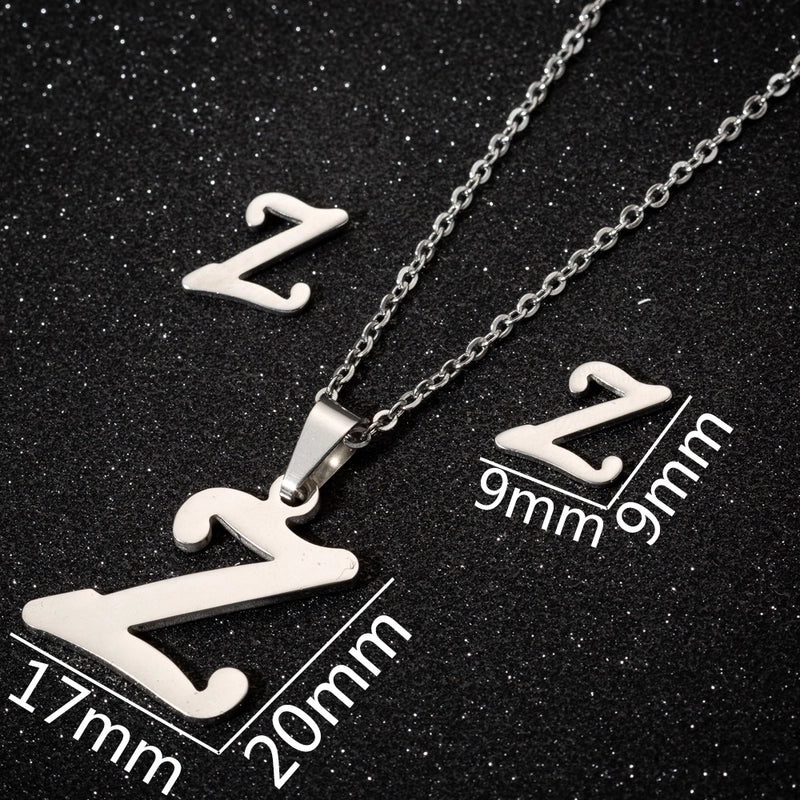 Women's Fashion Minimalist Letter Stainless Steel Pendant Necklace Ear Studs Plating Jewelry Sets