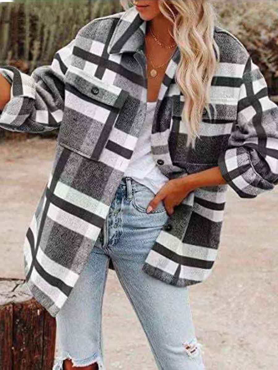 Loose Plaid Shirt Coat