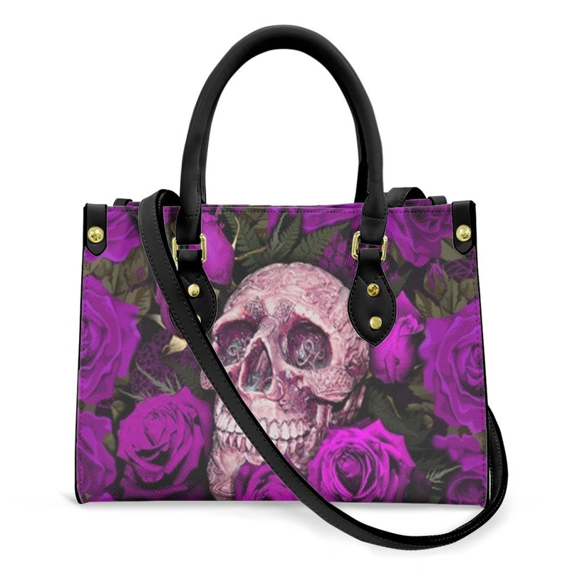 Halloween Women's Medium Pu Leather Human Floral Streetwear Square Hook Loop Customized Tote Bag