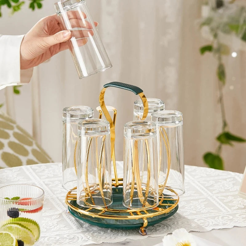 Golden Glass Stand With Drainage Rack