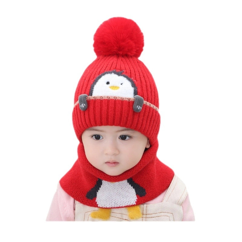 A Children's Hat Fleece-lined Baby Thick Wool Hat Warm Baby Hat Winter Knitted Hat Scarf Two-piece Set