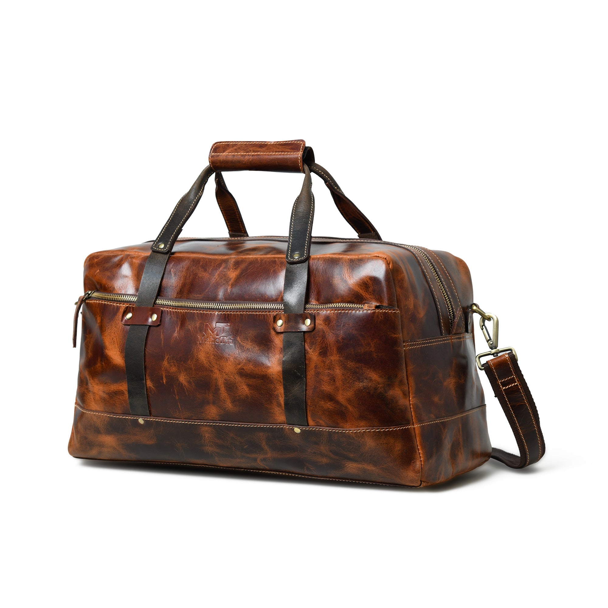 Espresso Elegance Carry on Duffle. Saddle Tan