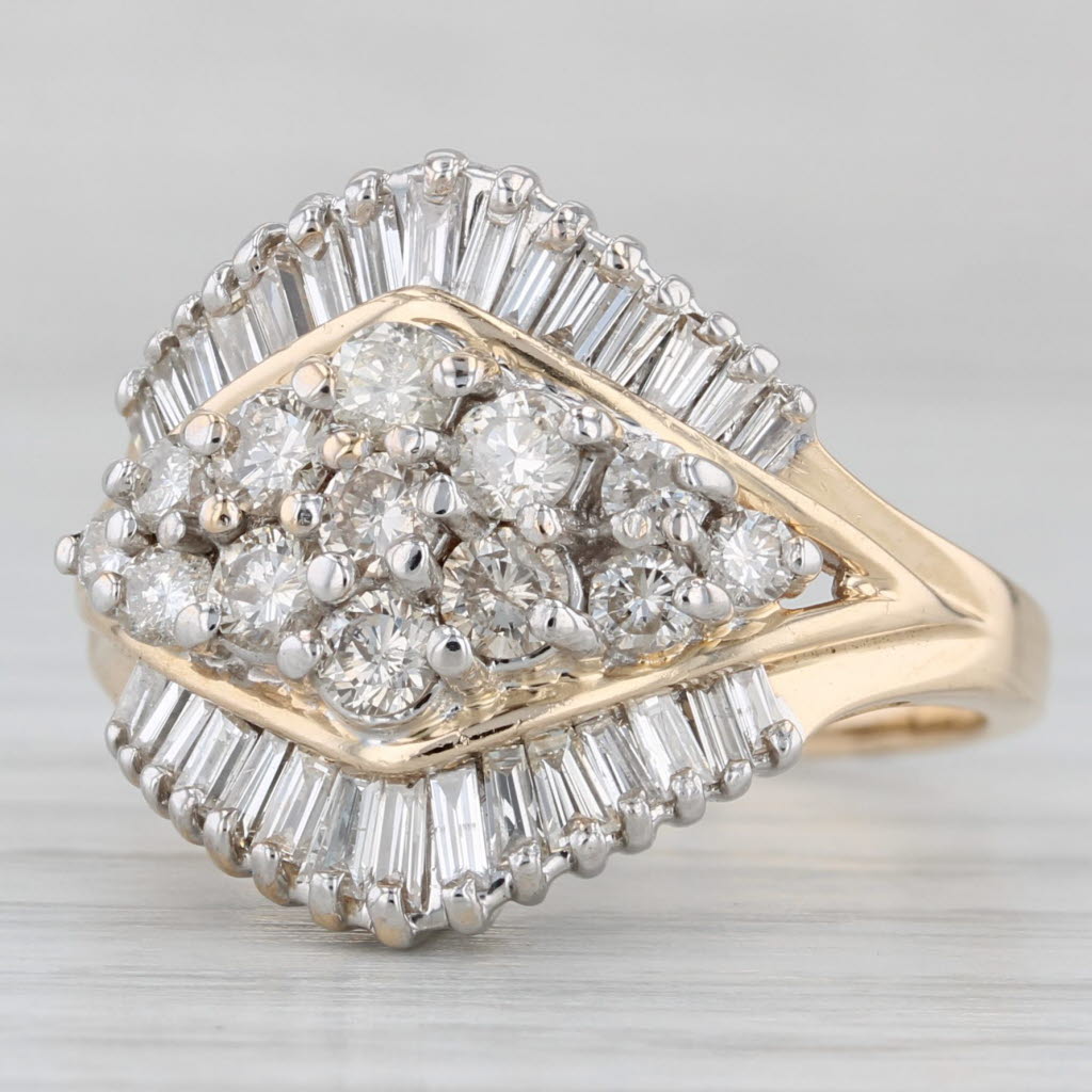 1.10ctw Diamond Cluster Ring 14k Yellow Gold Size 8 Cocktail