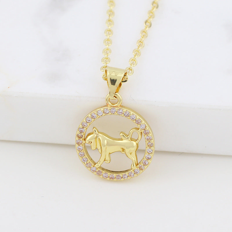 Women Diamond Metal Animal Zodiac Sign Copper Necklaces