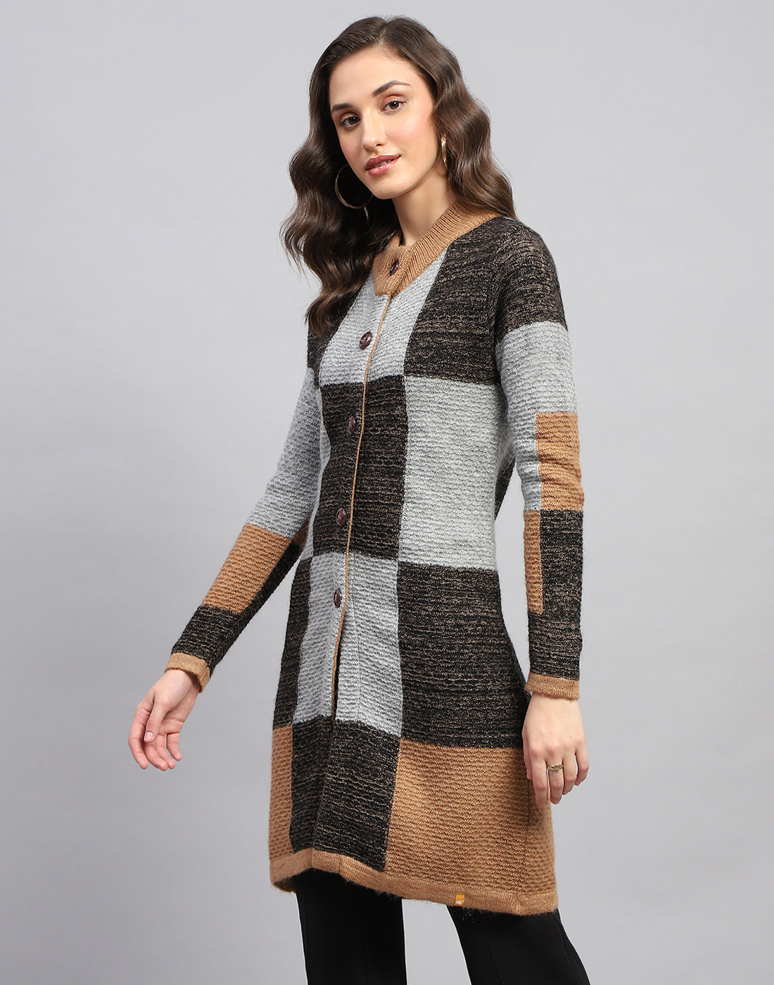 Women Multicolor Self Design Round Neck Full Sleeve Knitted coat