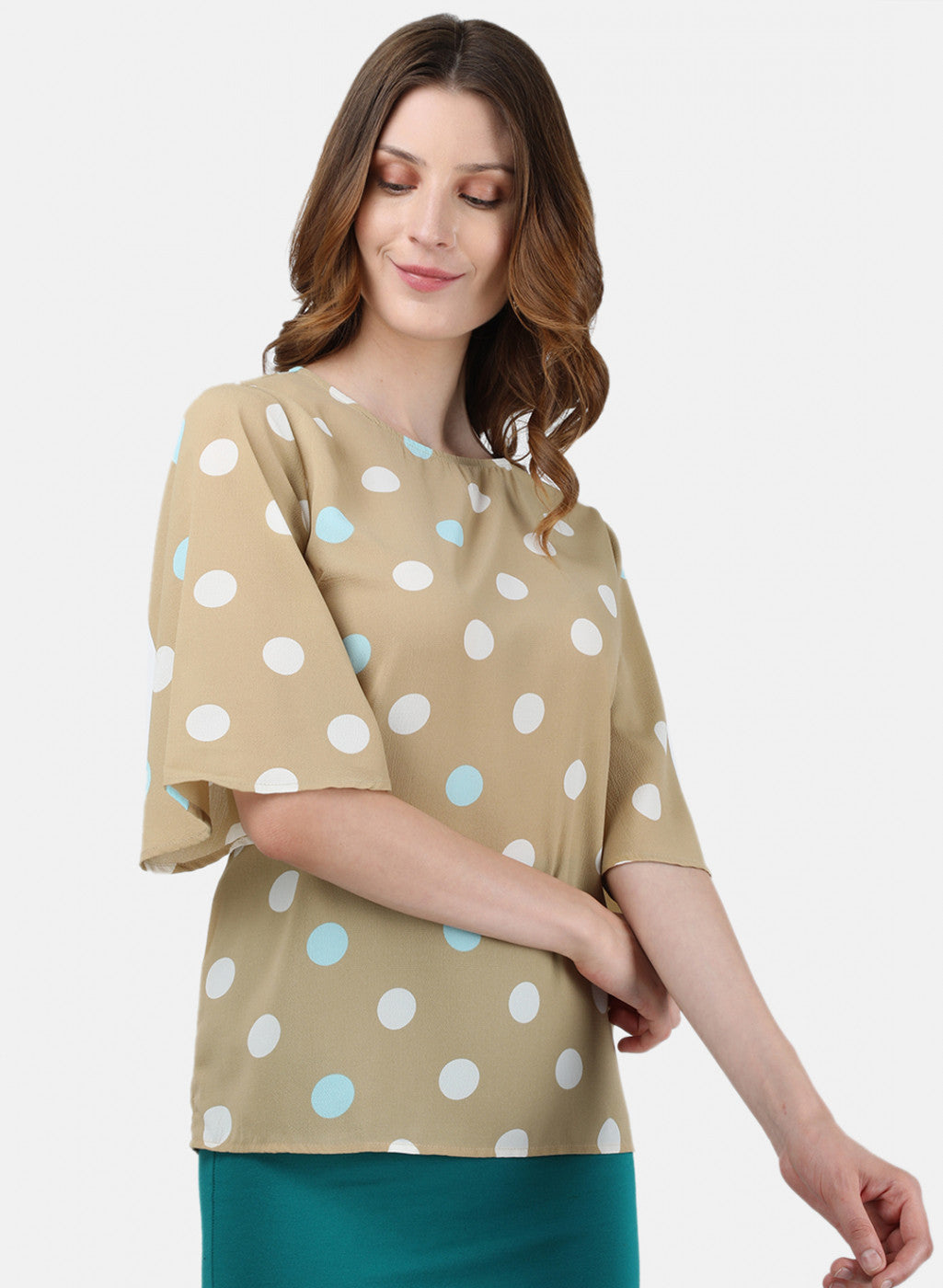 Womens Beige Printed Top