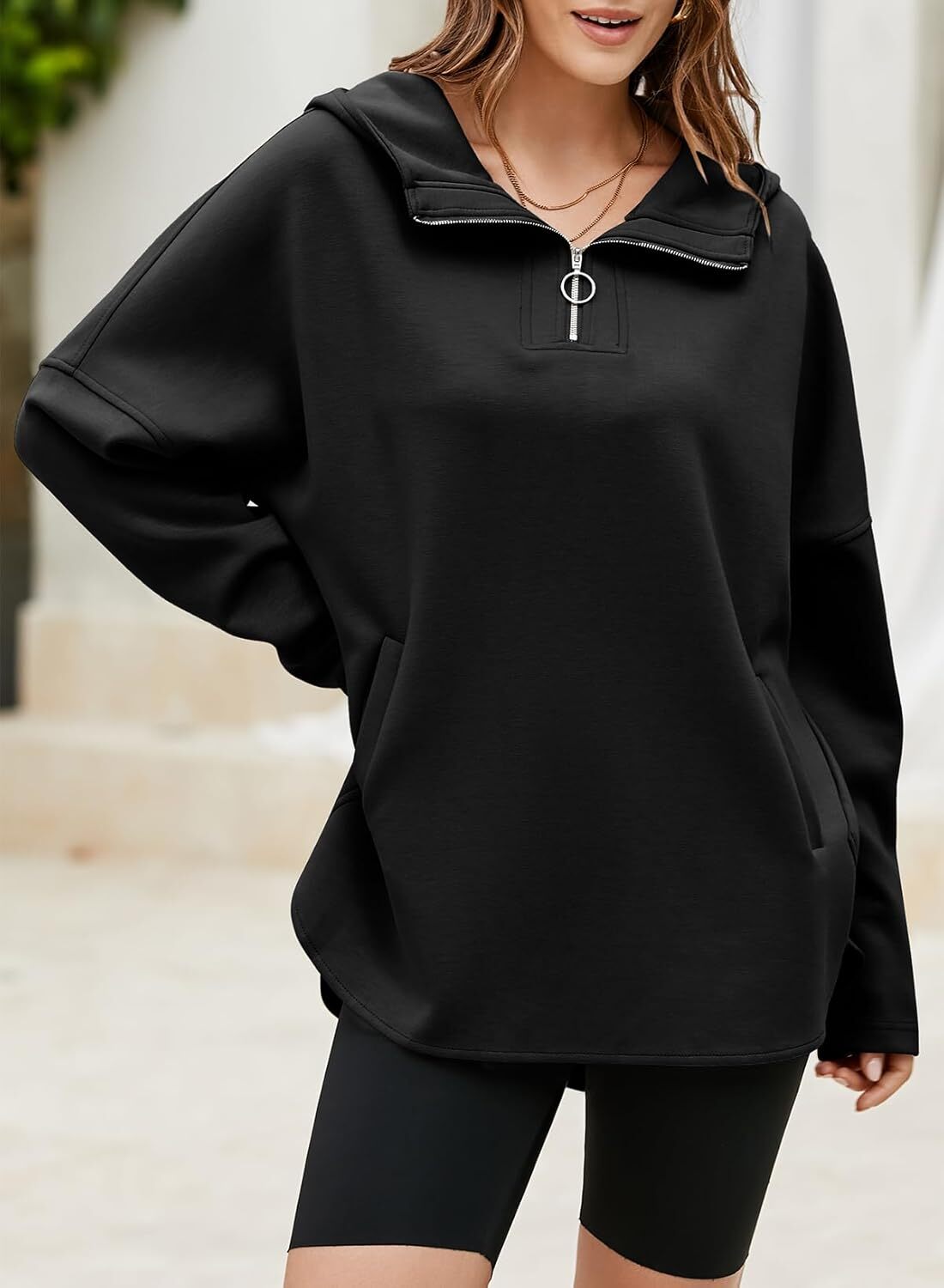 FINAL SALE⚡5 Packs for $25.95⚡- Women's Oversized Hoodies Casual Long Sleeve Half Zipper Pocket Sweatshirt Pullover Tops
