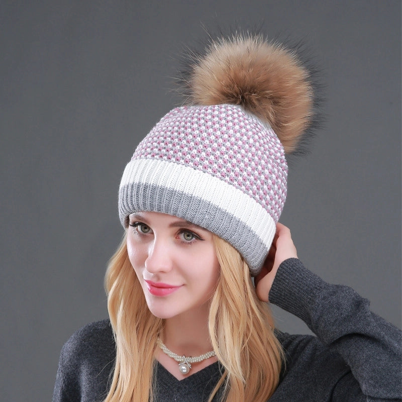 Women's Casual Basic Minimalist Stripe Pom Poms Eaveless Wool Cap