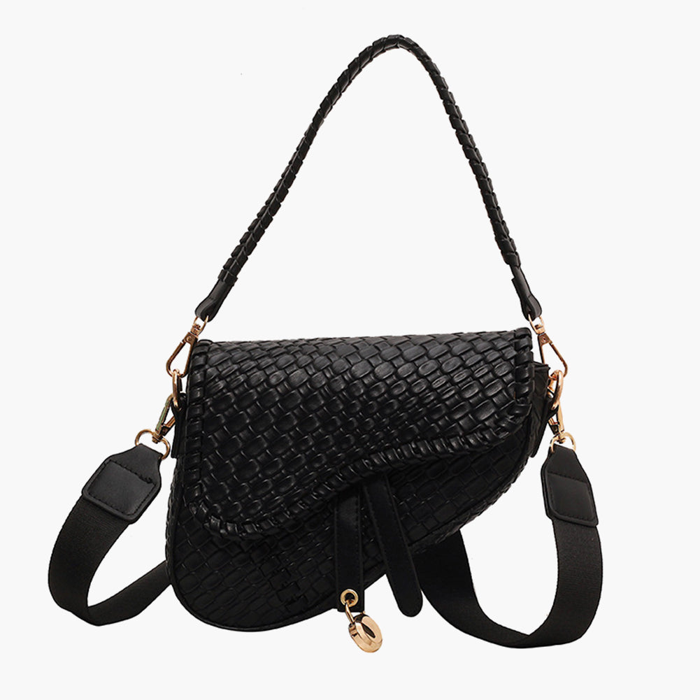 Woven Retro  Saddle Messenger Shoulder Bag