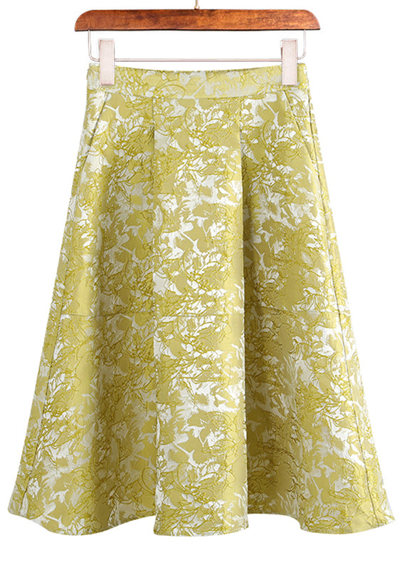 Fitted Jacquard Yellow High Waist Patchwork Skirts Spring