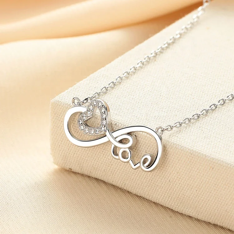 Yaeno Jewelry Solid Silver 925 Heart Design Charm Infinity Love Necklace for Women