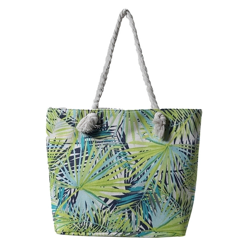 Women's Medium Canvas Leaves Butterfly Beach Square Zipper Beach Bag