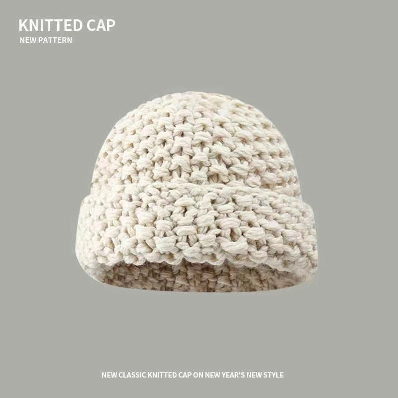 Coarse Yarn Pineapple Pattern Autumn And Winter Knitted Hat Women's Big Head Circumference Warm Ear Protection Make Face Look Smaller Woolen Cap