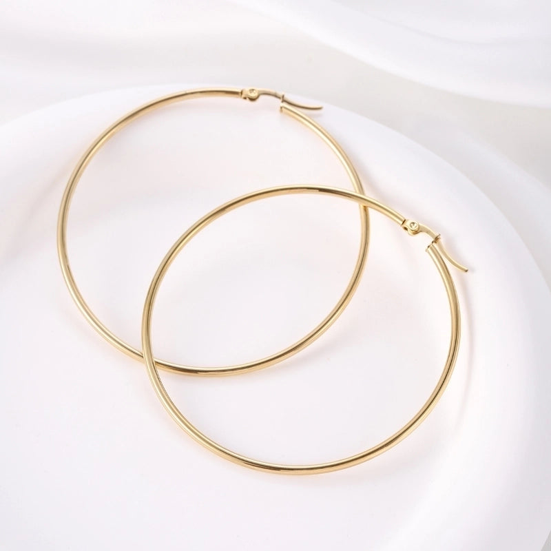 Vintage Style Modern Style Minimalist Round Titanium Steel 18K Gold Plated Hoop Earrings
