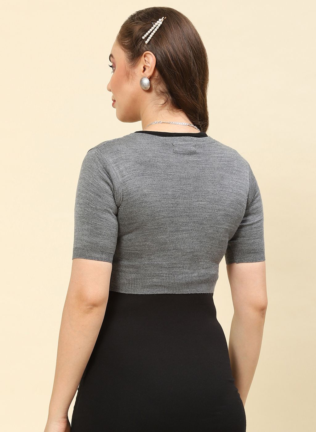 Women Grey Solid Blend wool Blouse