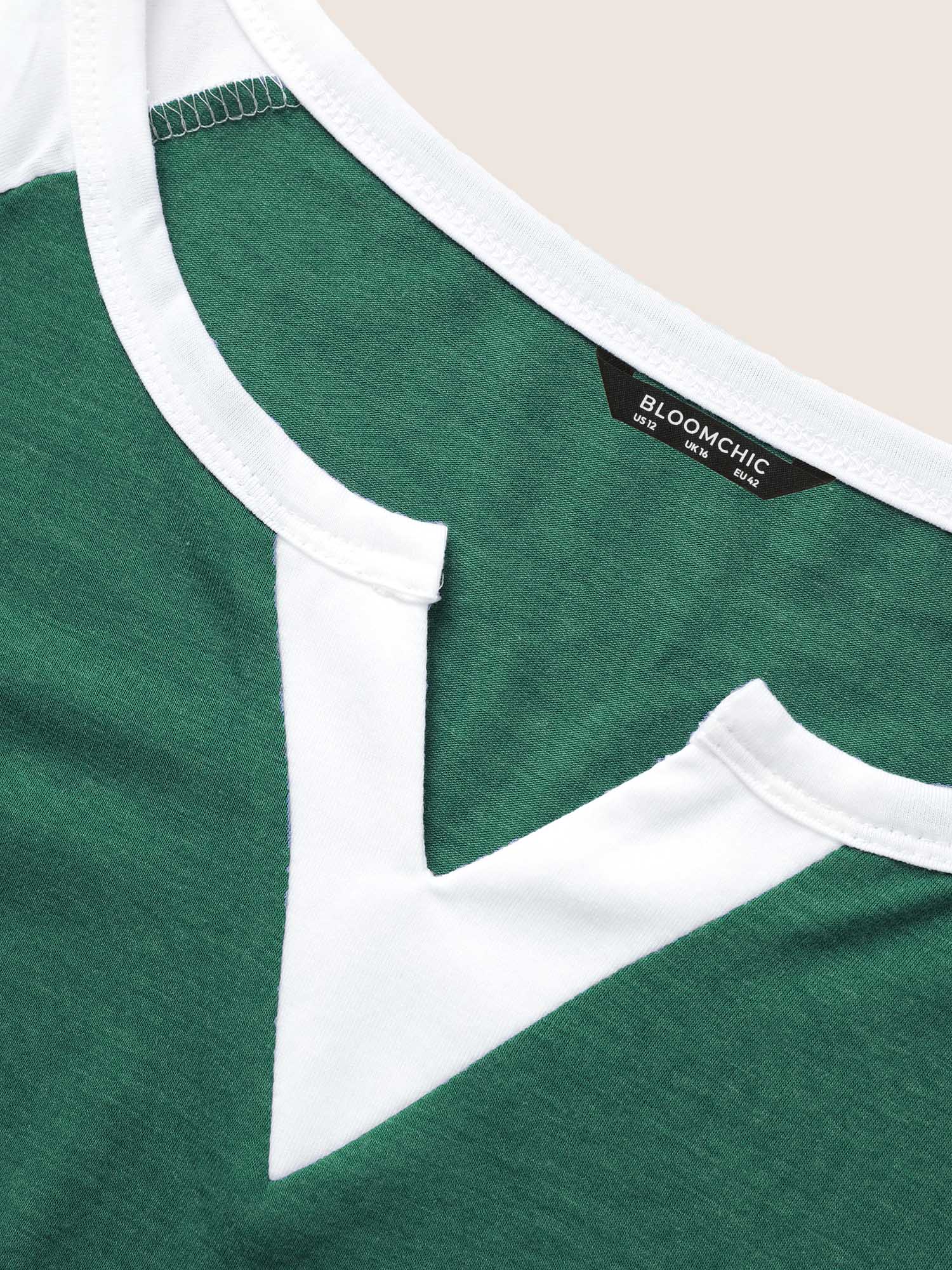 Colorblock Contrast Notched Raglan Sleeve T-shirt