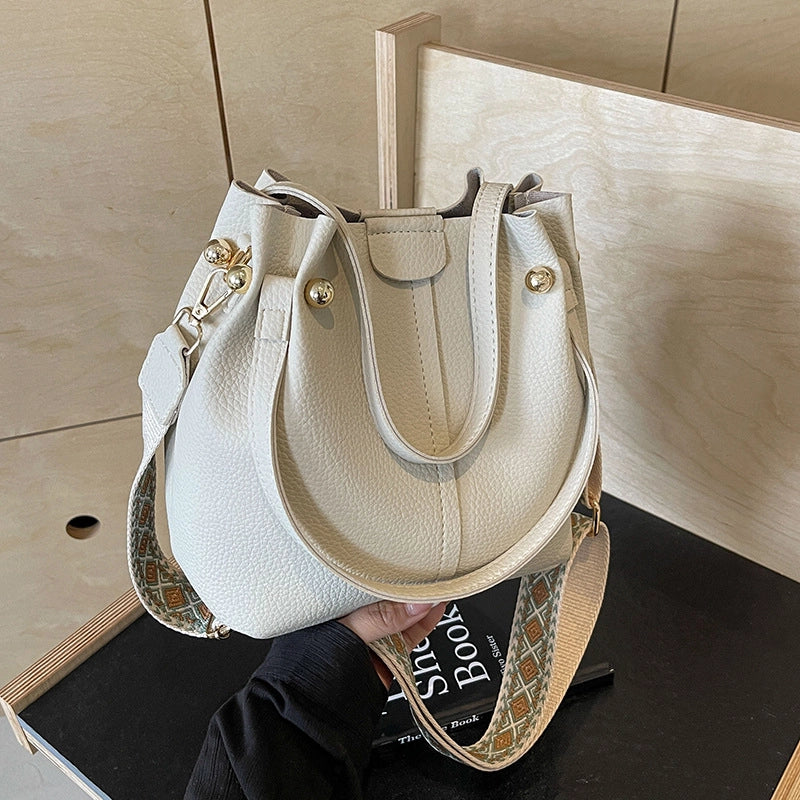 Women's Large Pu Leather Solid Color Basic Bucket Magnetic Buckle Shoulder Bag Handbag Crossbody Bag