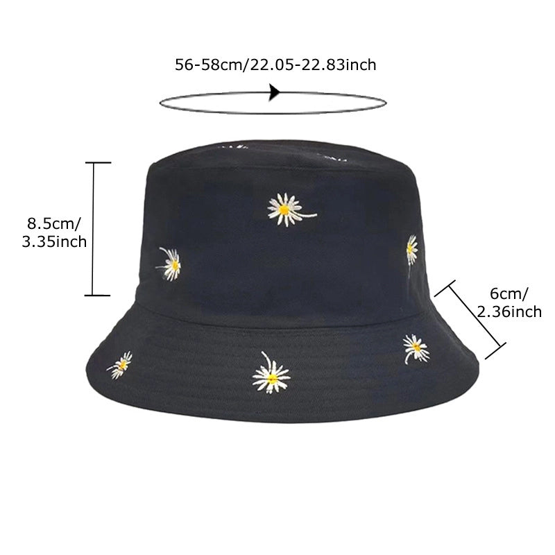 Women's Casual Sweet Flower Embroidery Flat Eaves Bucket Hat