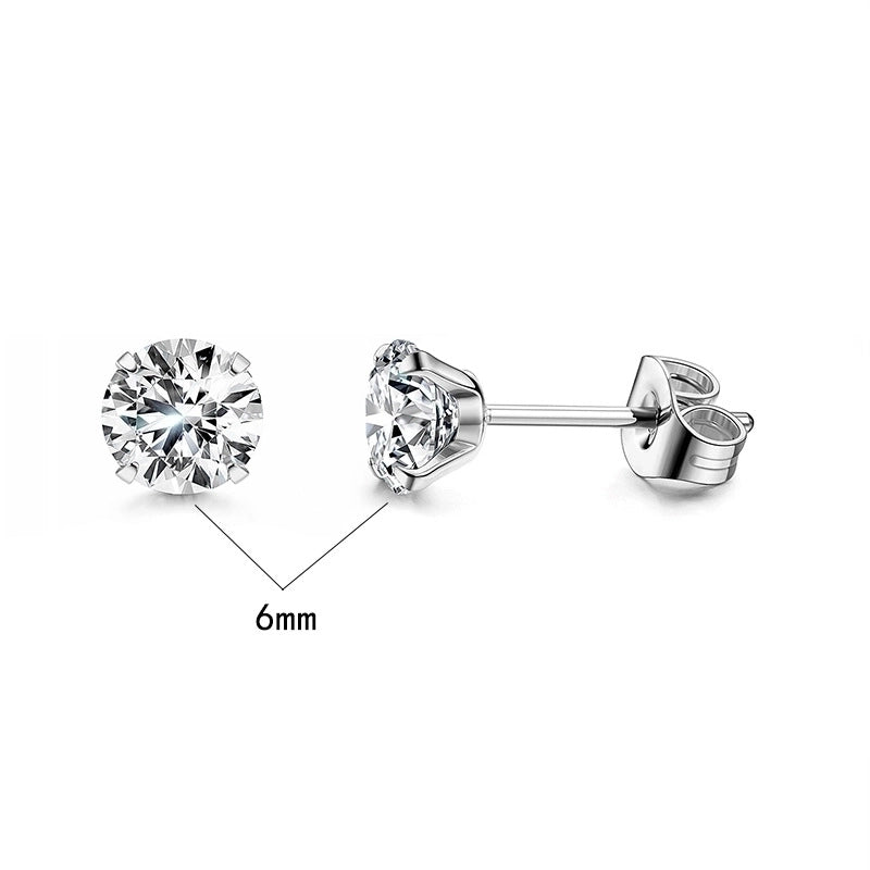 Minimalist Round Stainless Steel Inlay Zircon Ear Studs 1 Piece