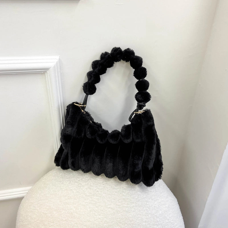 Plush Hand-Carrying Bag Large Capacity Trendy Furry Underarm Women's Bag Textured Tote Bag