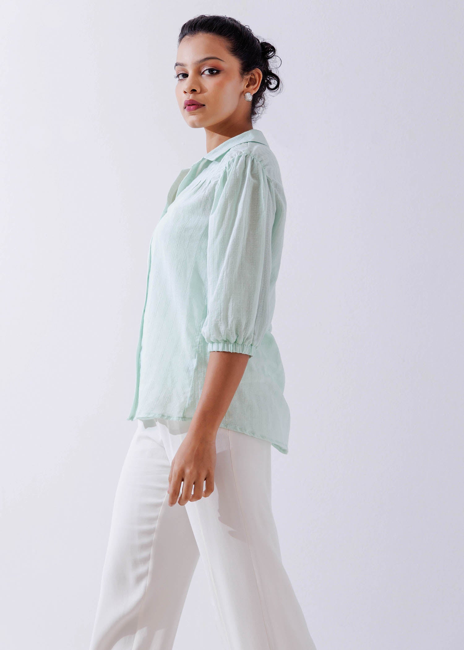 Pleat Detailed Blouse With Shirt Collar