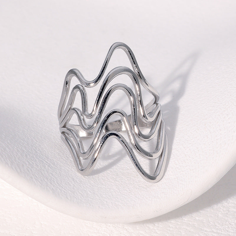 Irregular Geometric Lines Index Finger Ring Simple Cold Style Metallic Open Stainless Steel Ring