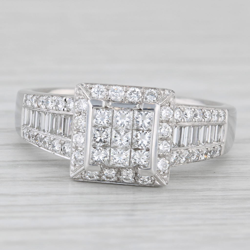1.22ctw Princess Diamond Halo Engagement Ring 14k White Gold Size 10.5