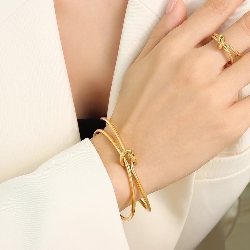 Elegant Geometric Titanium Steel 18K Gold Plated Plating Rings Bracelets