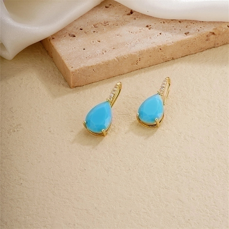 1 Pair Glam Lady Water Droplets Plating Inlay Copper Zircon Gold Plated Drop Earrings